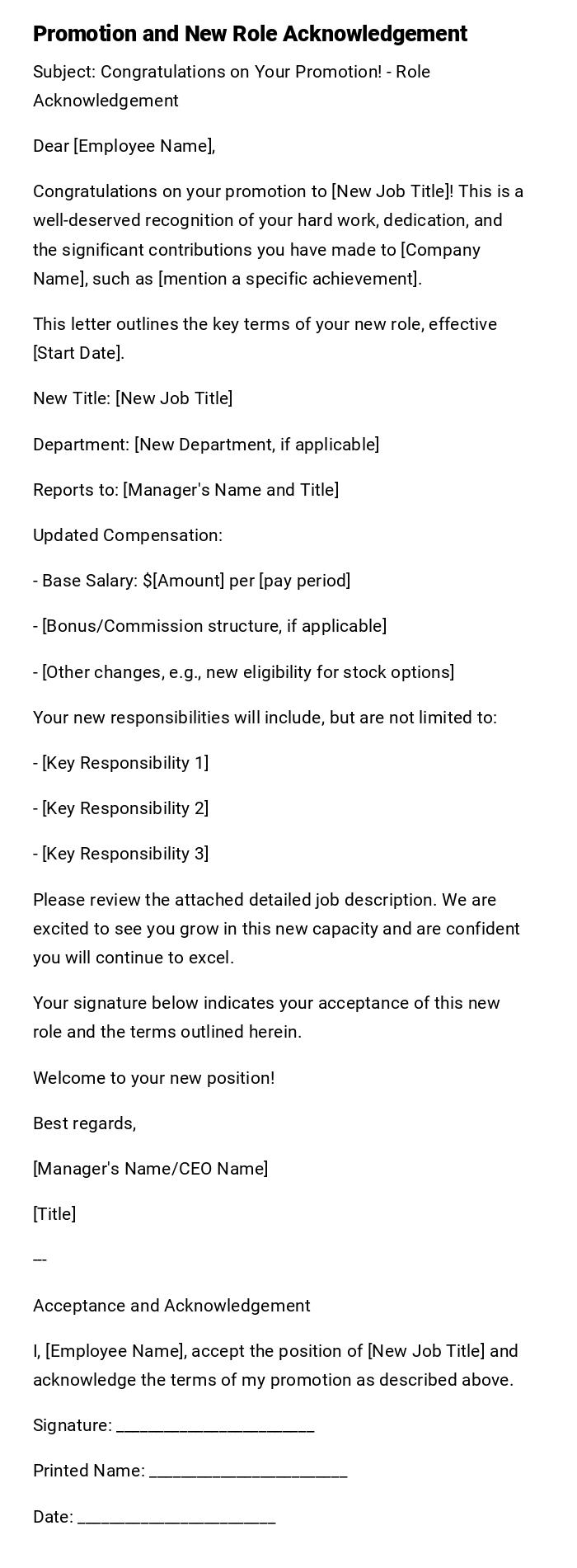 Promotion and New Role Acknowledgement Promotion and New Role Acknowledgement