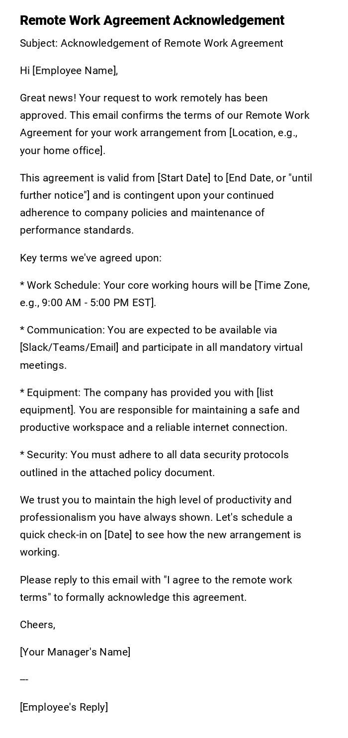 Remote Work Agreement Acknowledgement Remote Work Agreement Acknowledgement