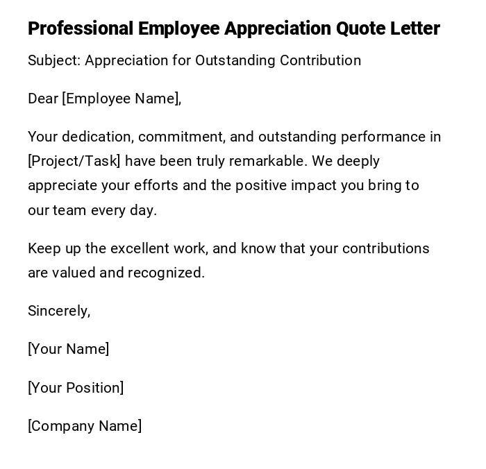 Professional Employee Appreciation Quote Letter