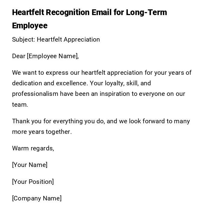 Heartfelt Recognition Email for Long-Term Employee