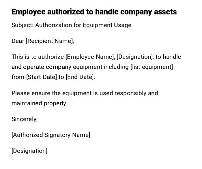 Employee authorized to handle company assets