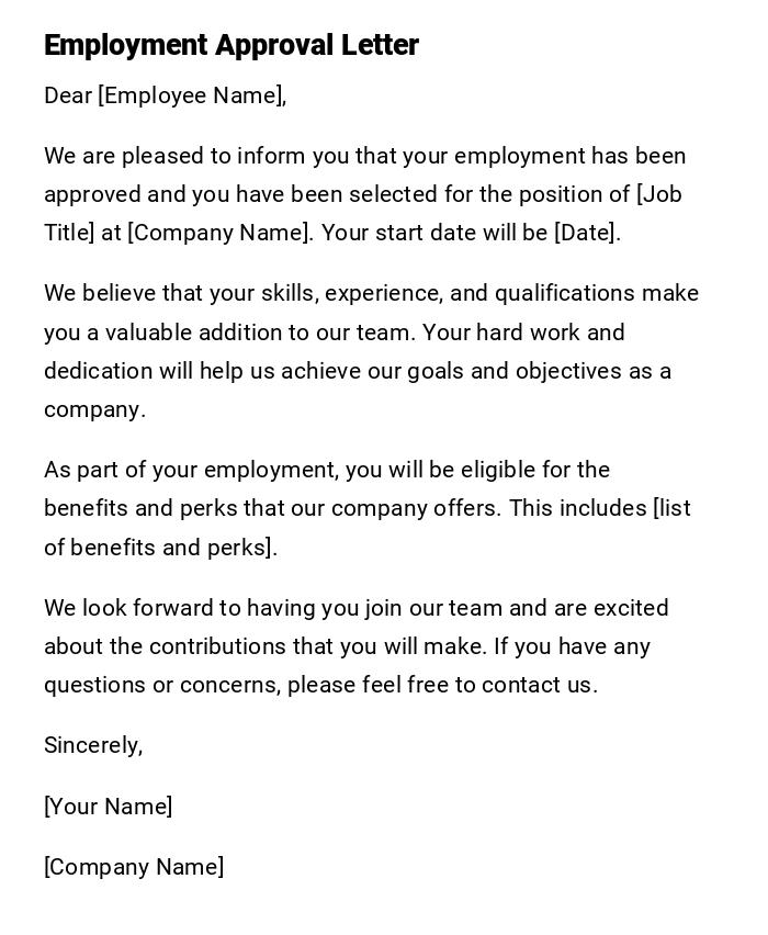 Employment Approval Letter