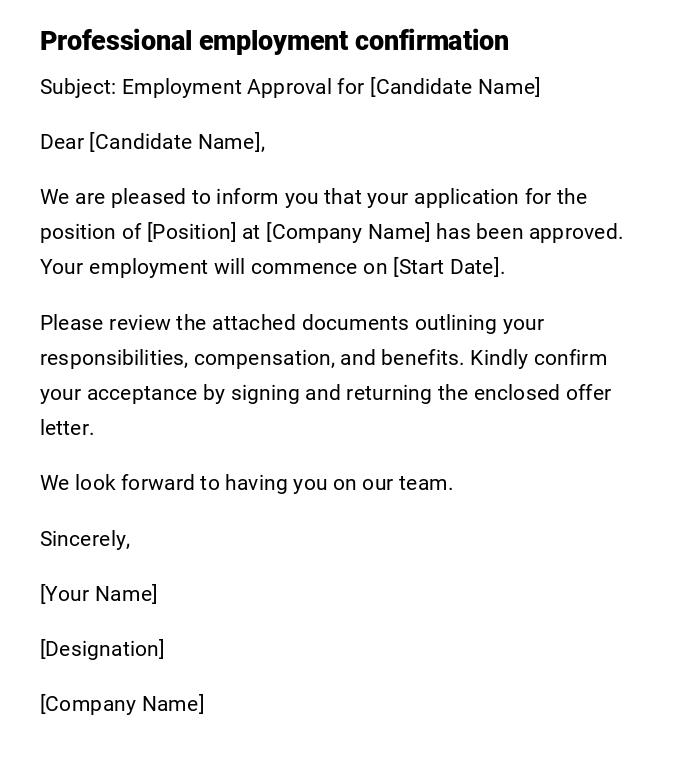 Professional employment confirmation