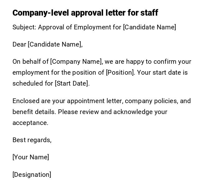 Company-level approval letter for staff