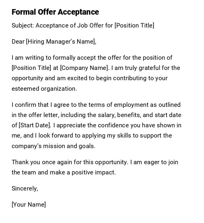 Formal Offer Acceptance