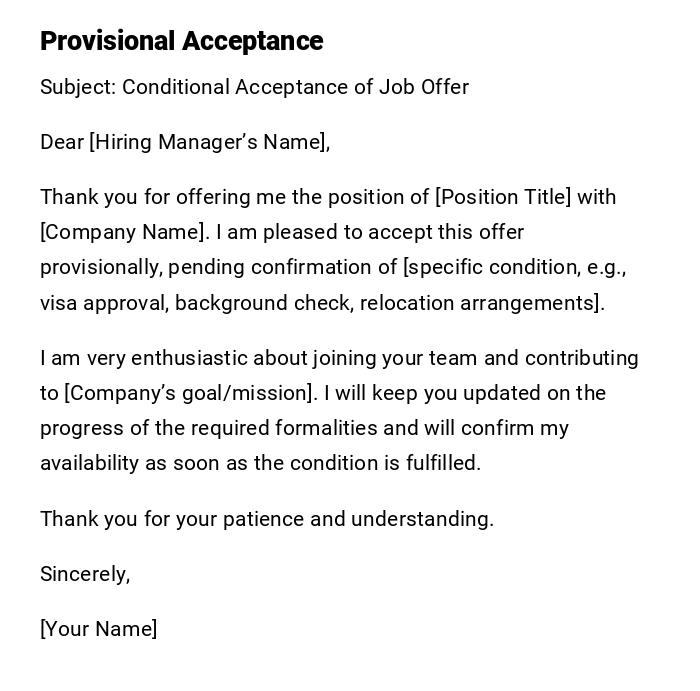 Provisional Acceptance