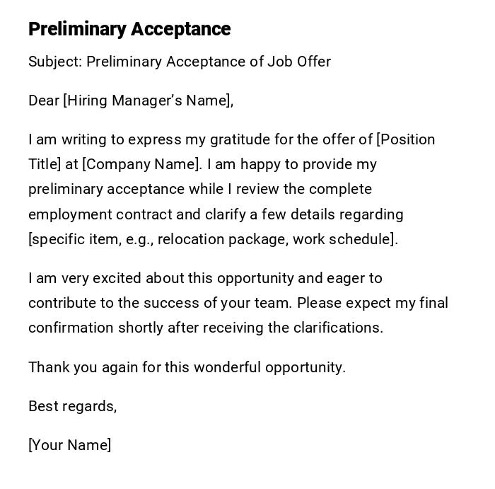 Preliminary Acceptance