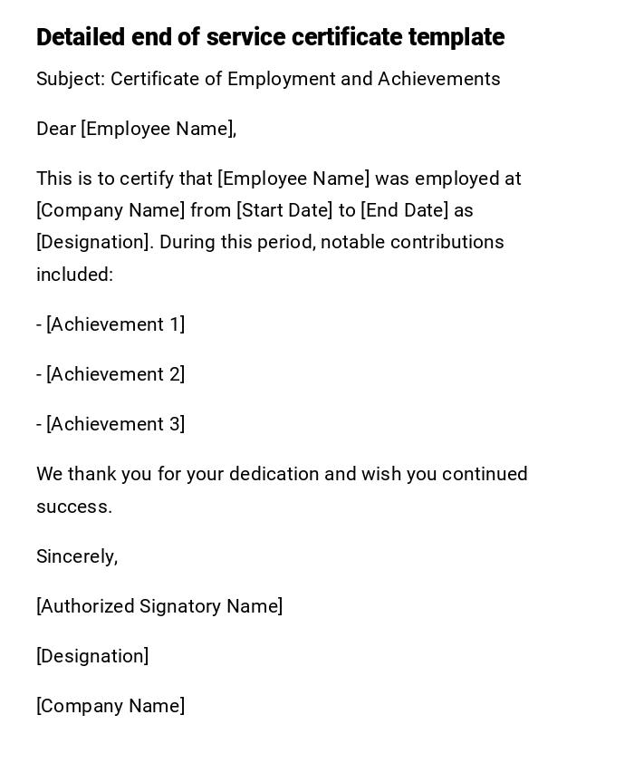 Detailed end of service certificate template