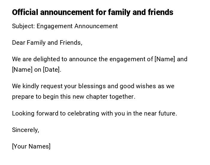 Official announcement for family and friends