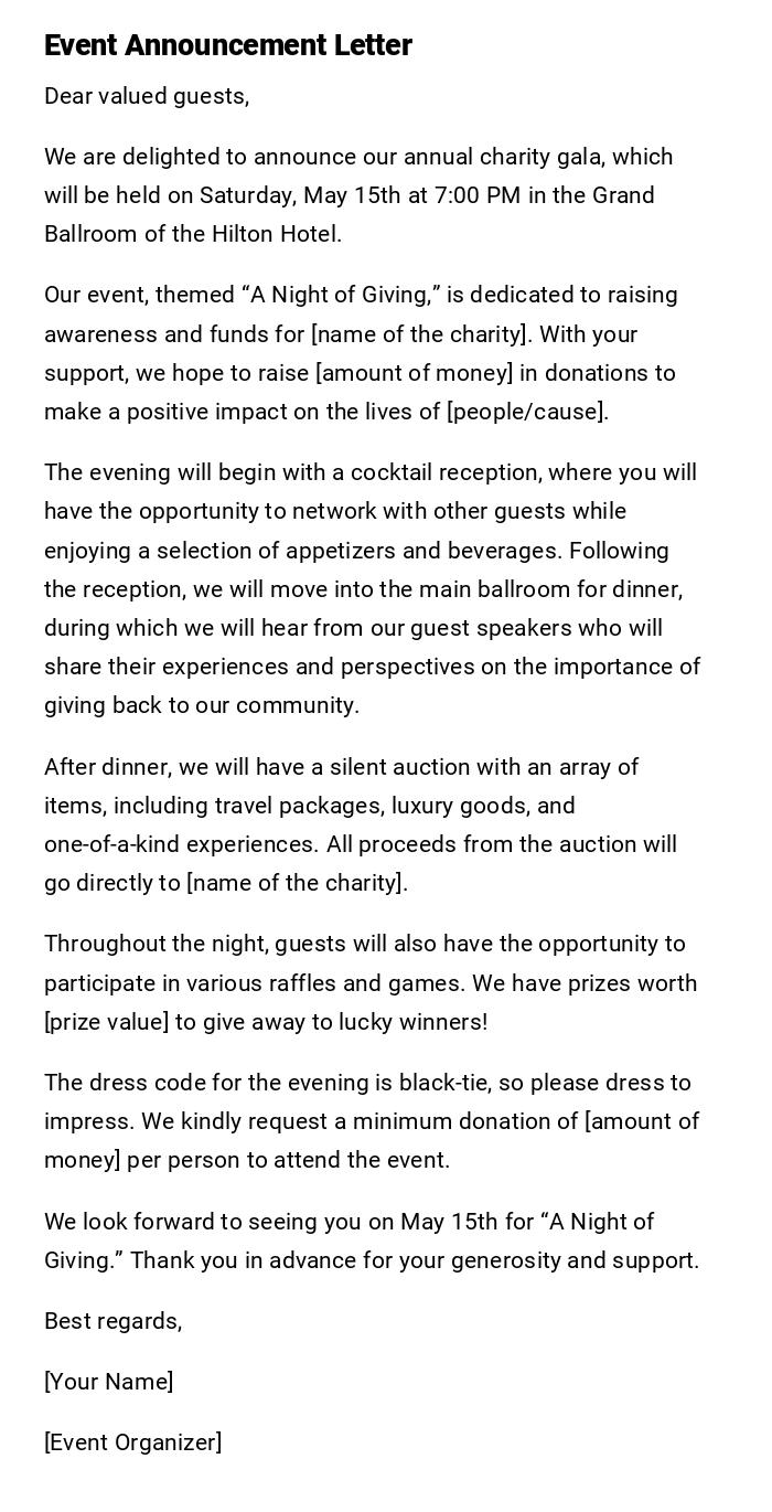 Event Announcement Letter Event Announcement Letter