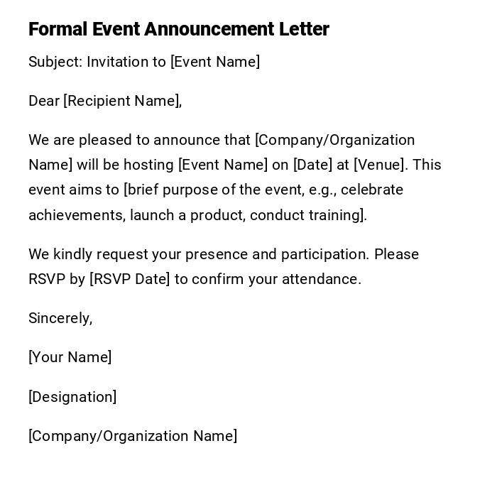 Formal Event Announcement Letter Formal Event Announcement Letter
