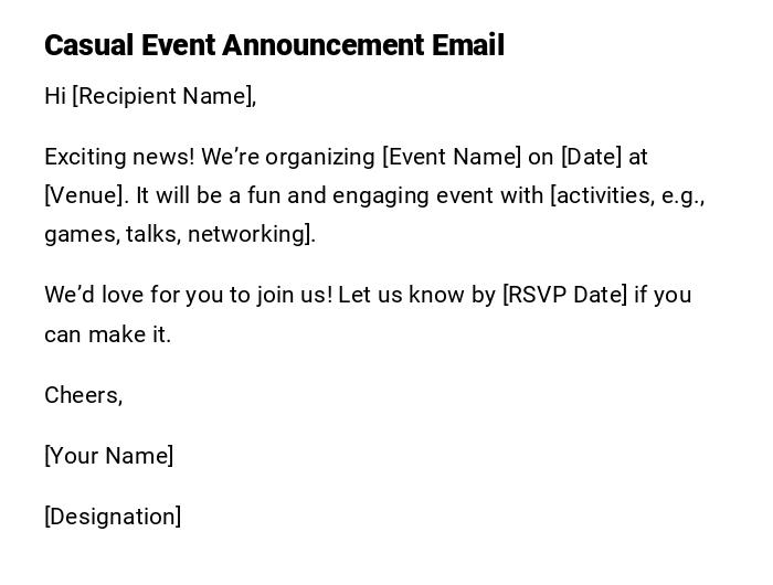 Casual Event Announcement Email Casual Event Announcement Email