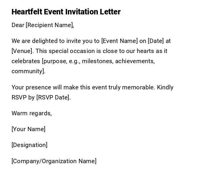 Heartfelt Event Invitation Letter Heartfelt Event Invitation Letter