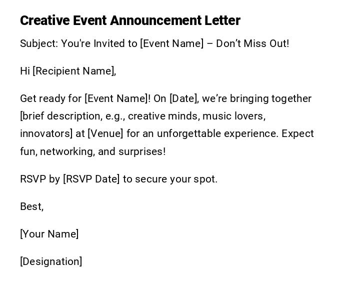 Creative Event Announcement Letter Creative Event Announcement Letter