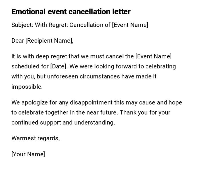 Emotional event cancellation letter