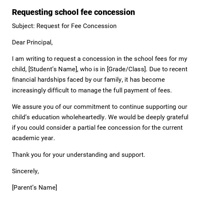 Requesting school fee concession