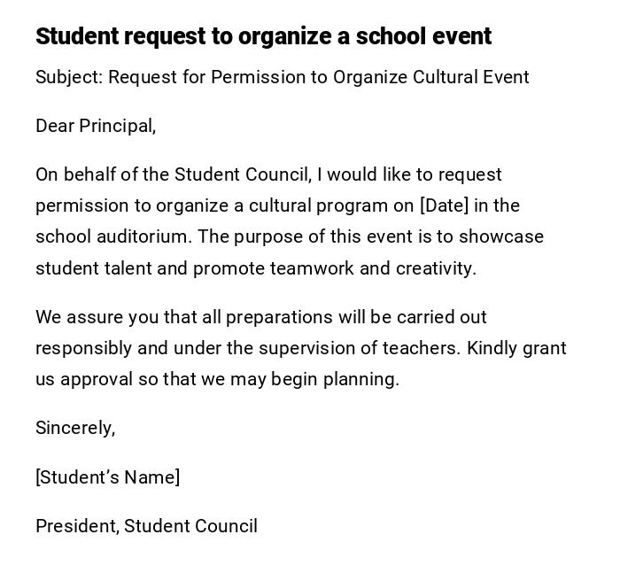 Student request to organize a school event