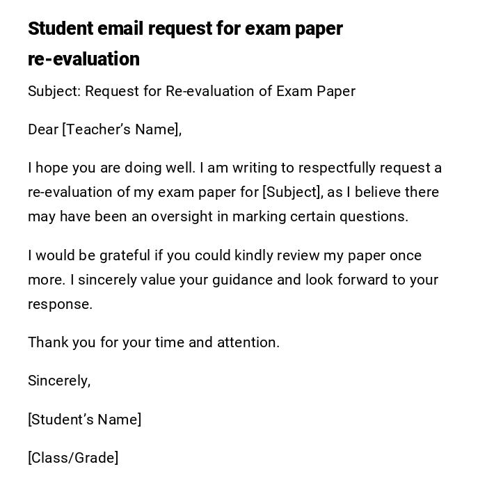 Student email request for exam paper re-evaluation