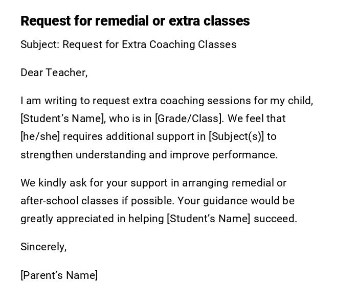 Request for remedial or extra classes