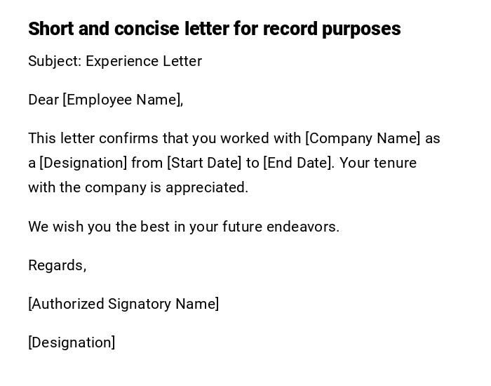 Short and concise letter for record purposes