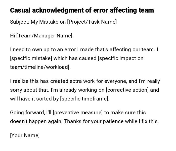 Casual acknowledgment of error affecting team