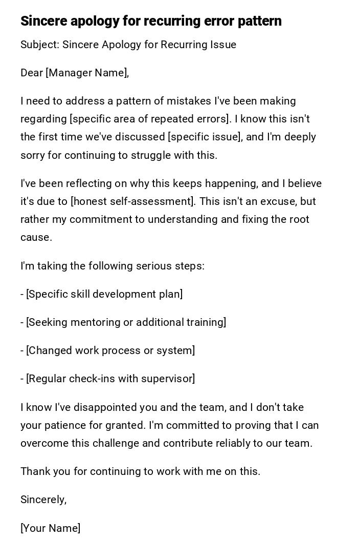 Sincere apology for recurring error pattern