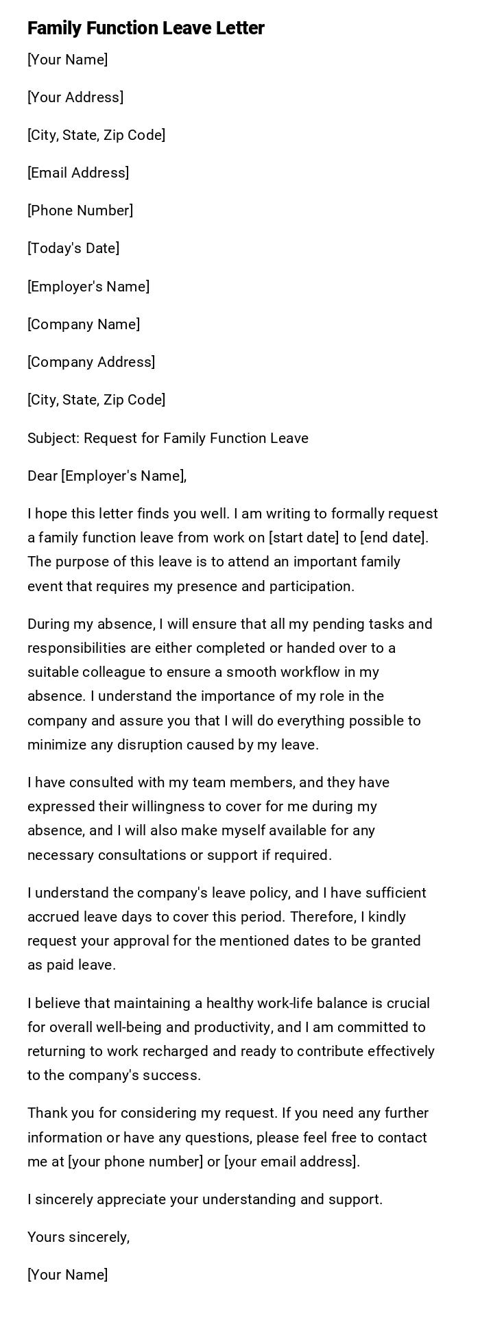 Family Function Leave Letter Family Function Leave Letter