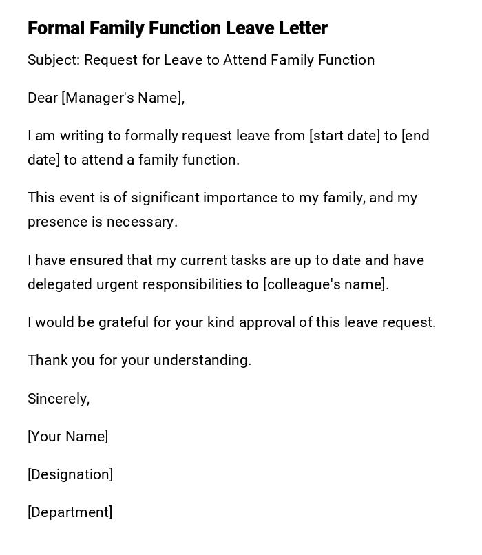 Formal Family Function Leave Letter Formal Family Function Leave Letter