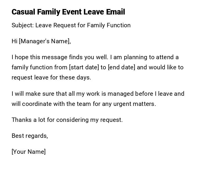 Casual Family Event Leave Email Casual Family Event Leave Email