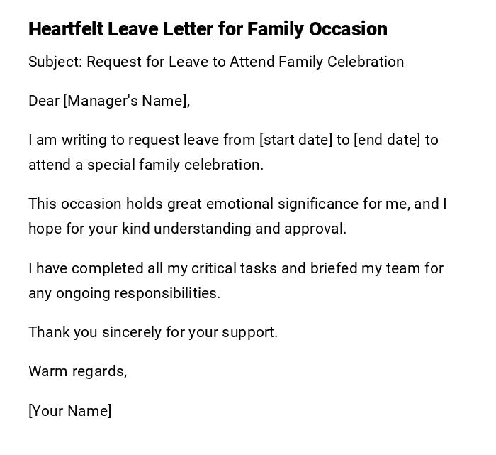 Heartfelt Leave Letter for Family Occasion Heartfelt Leave Letter for Family Occasion