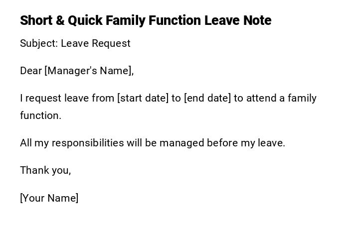 Short & Quick Family Function Leave Note Short & Quick Family Function Leave Note