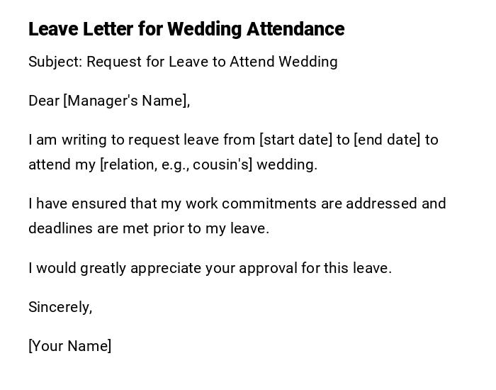 Leave Letter for Wedding Attendance Leave Letter for Wedding Attendance