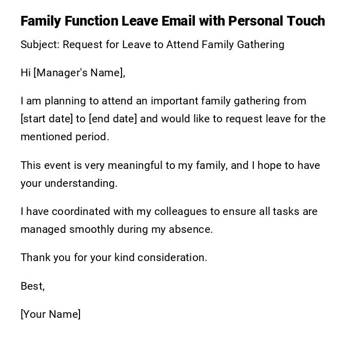 Family Function Leave Email with Personal Touch Family Function Leave Email with Personal Touch
