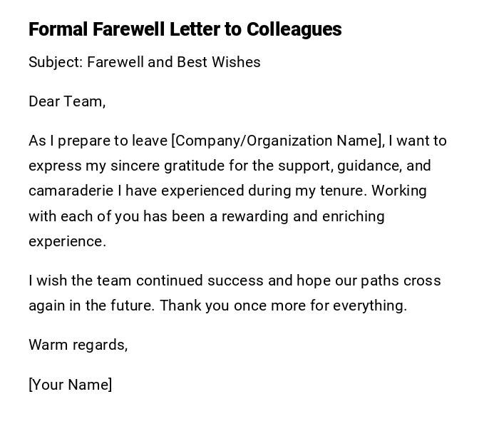 Formal Farewell Letter to Colleagues