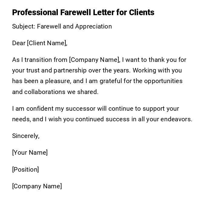 Professional Farewell Letter for Clients