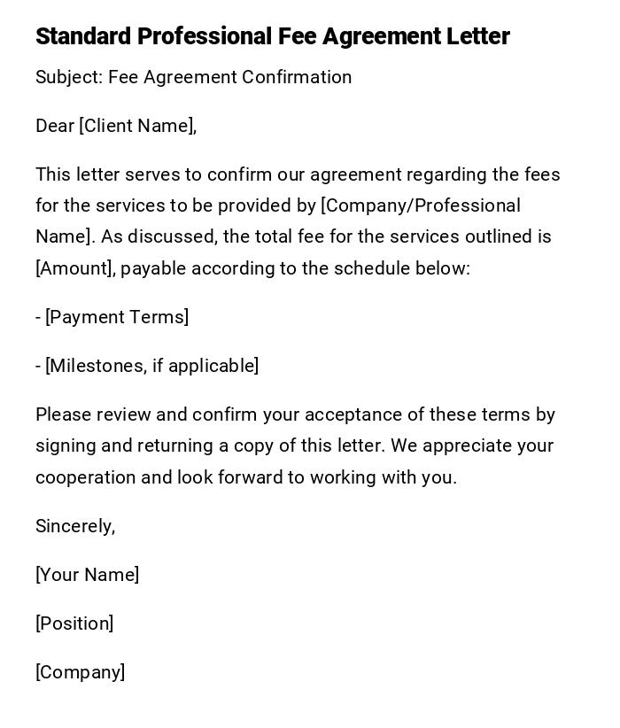 Standard Professional Fee Agreement Letter