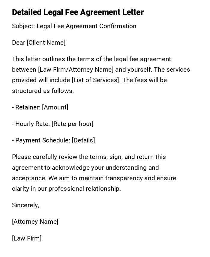 Detailed Legal Fee Agreement Letter