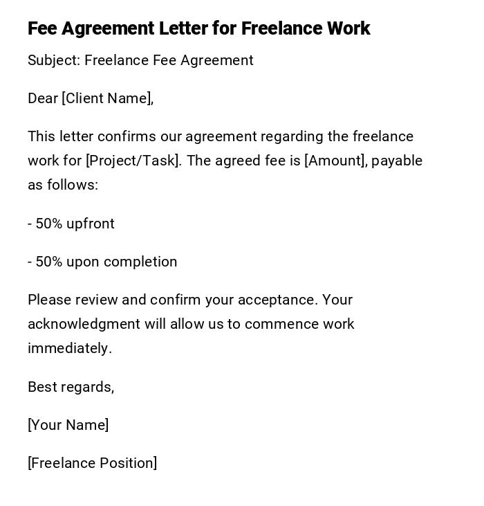 Fee Agreement Letter for Freelance Work