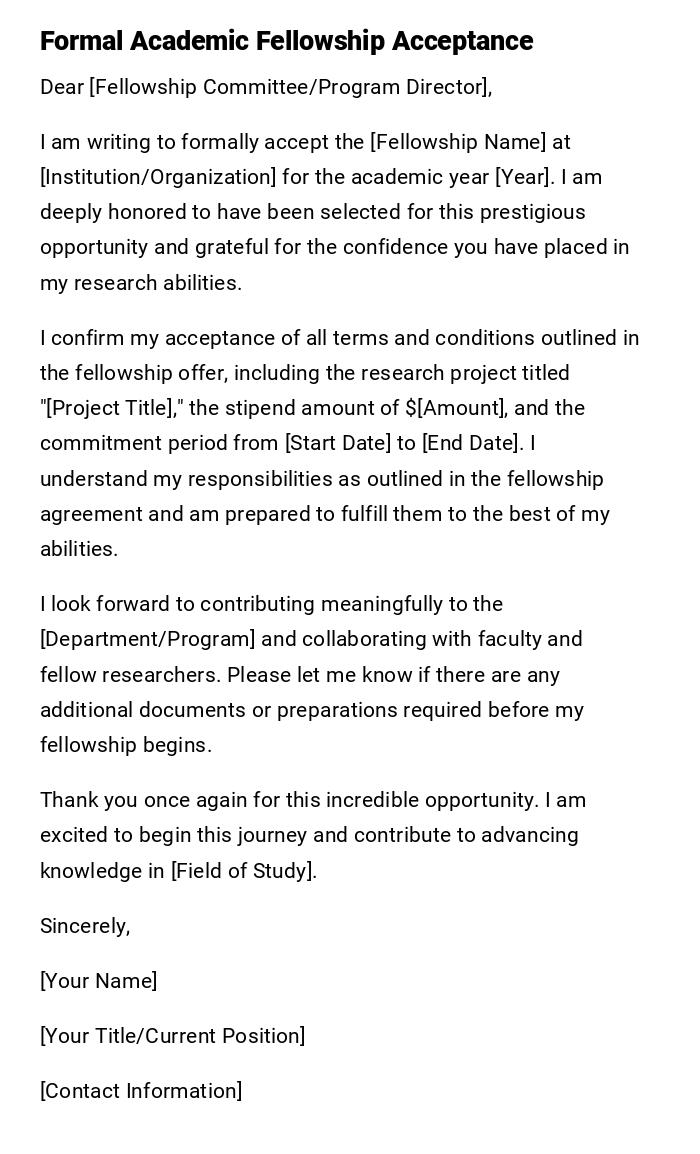 Formal Academic Fellowship Acceptance Formal Academic Fellowship Acceptance