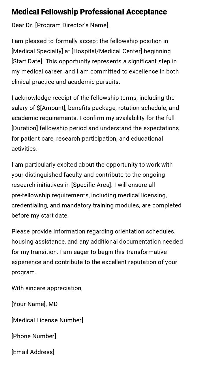 Medical Fellowship Professional Acceptance Medical Fellowship Professional Acceptance