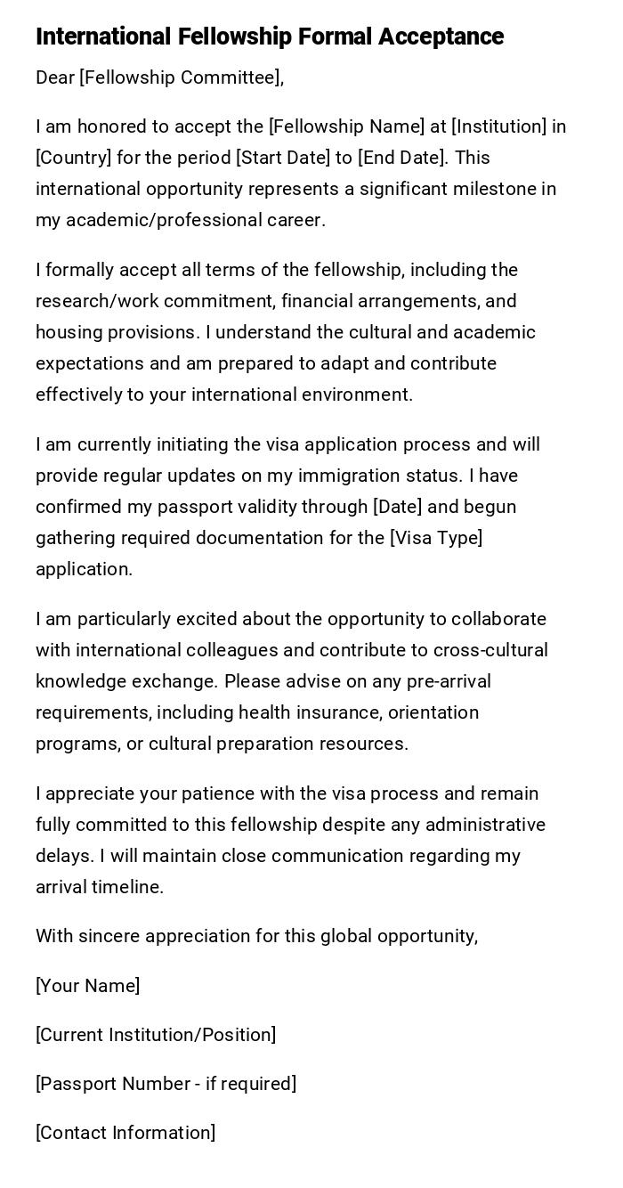 International Fellowship Formal Acceptance International Fellowship Formal Acceptance