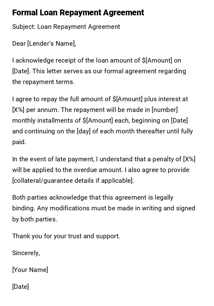 Formal Loan Repayment Agreement
