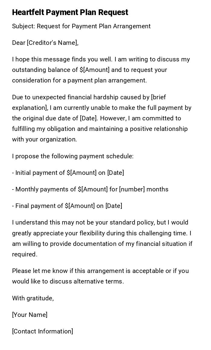 Heartfelt Payment Plan Request