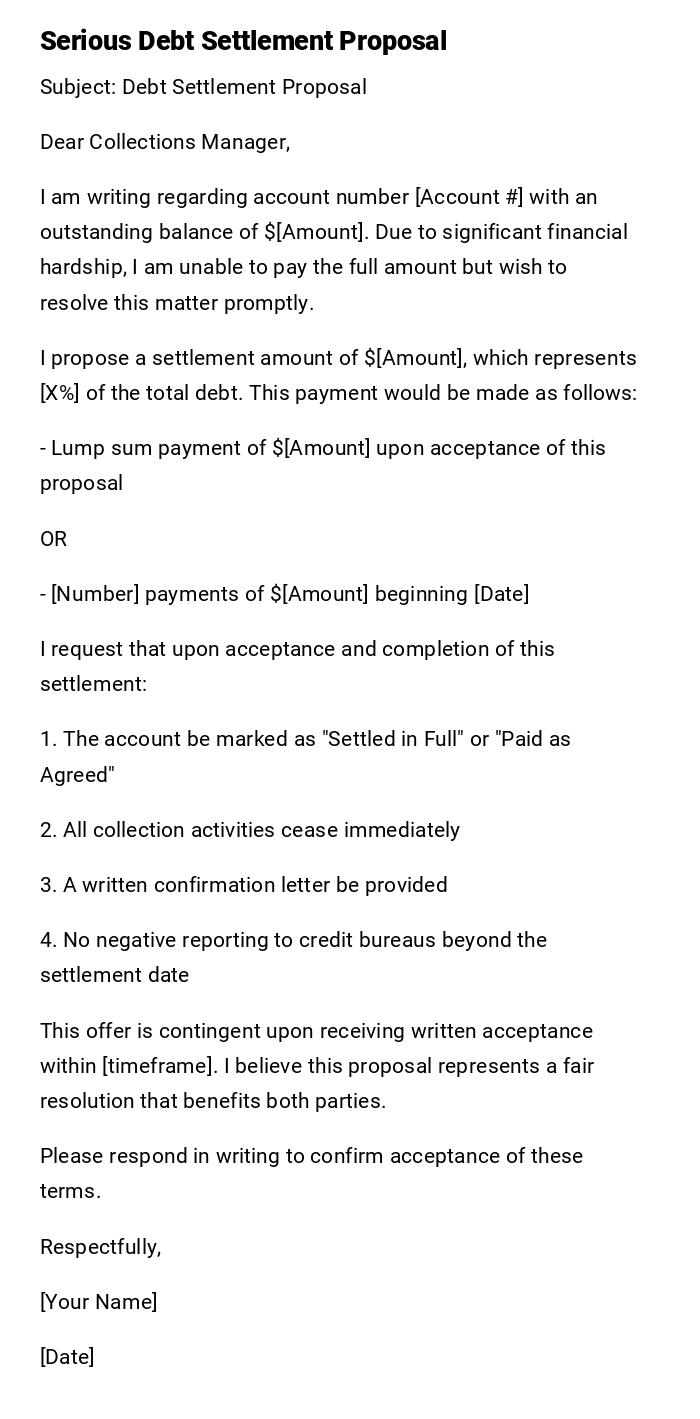 Serious Debt Settlement Proposal