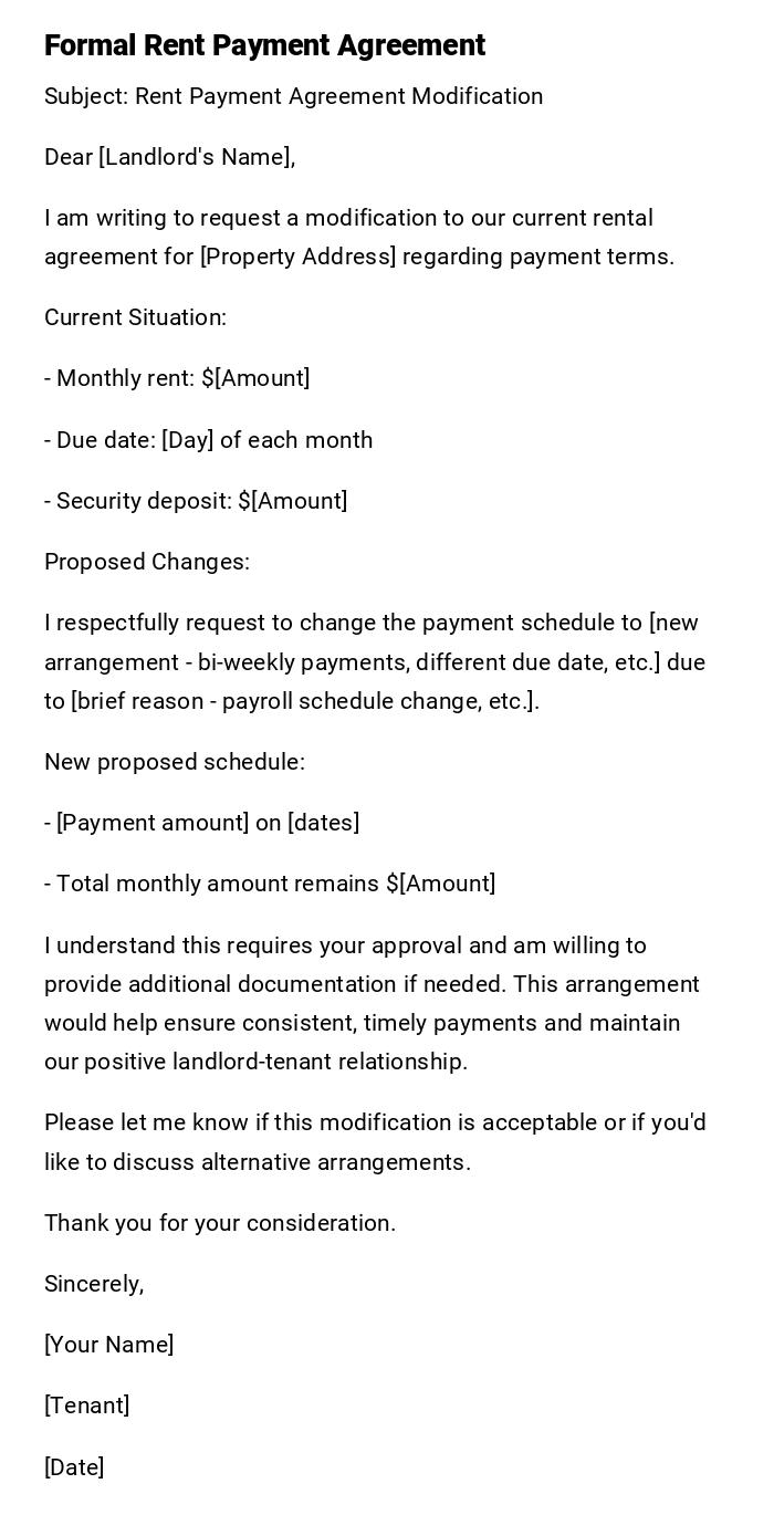 Formal Rent Payment Agreement