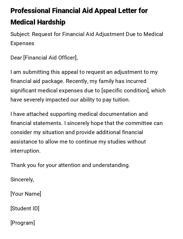 Professional Financial Aid Appeal Letter for Medical Hardship