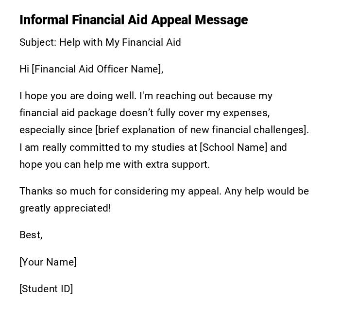 Informal Financial Aid Appeal Message