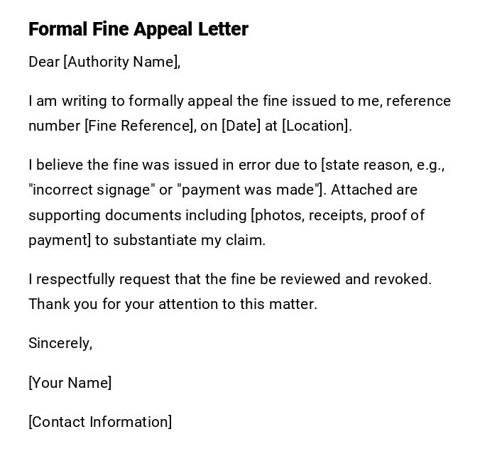 Formal Fine Appeal Letter