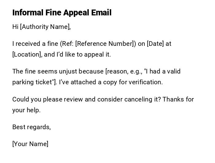 Informal Fine Appeal Email