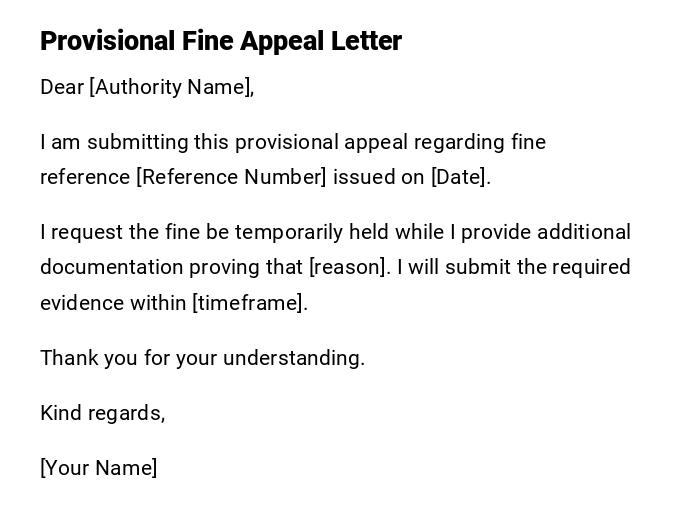 Provisional Fine Appeal Letter